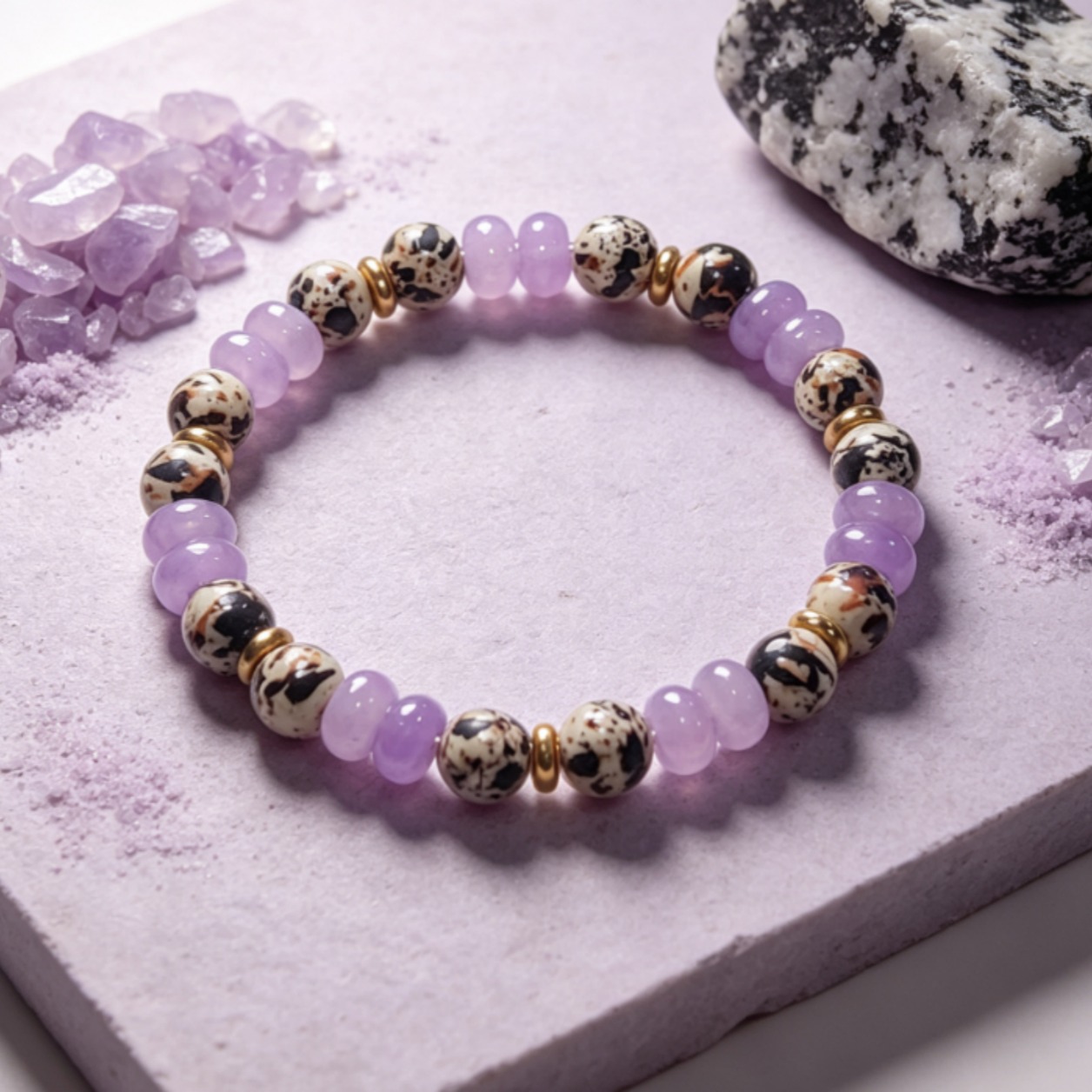 Light Purple Speckled Turquoise Mixed Elastic Bracelet